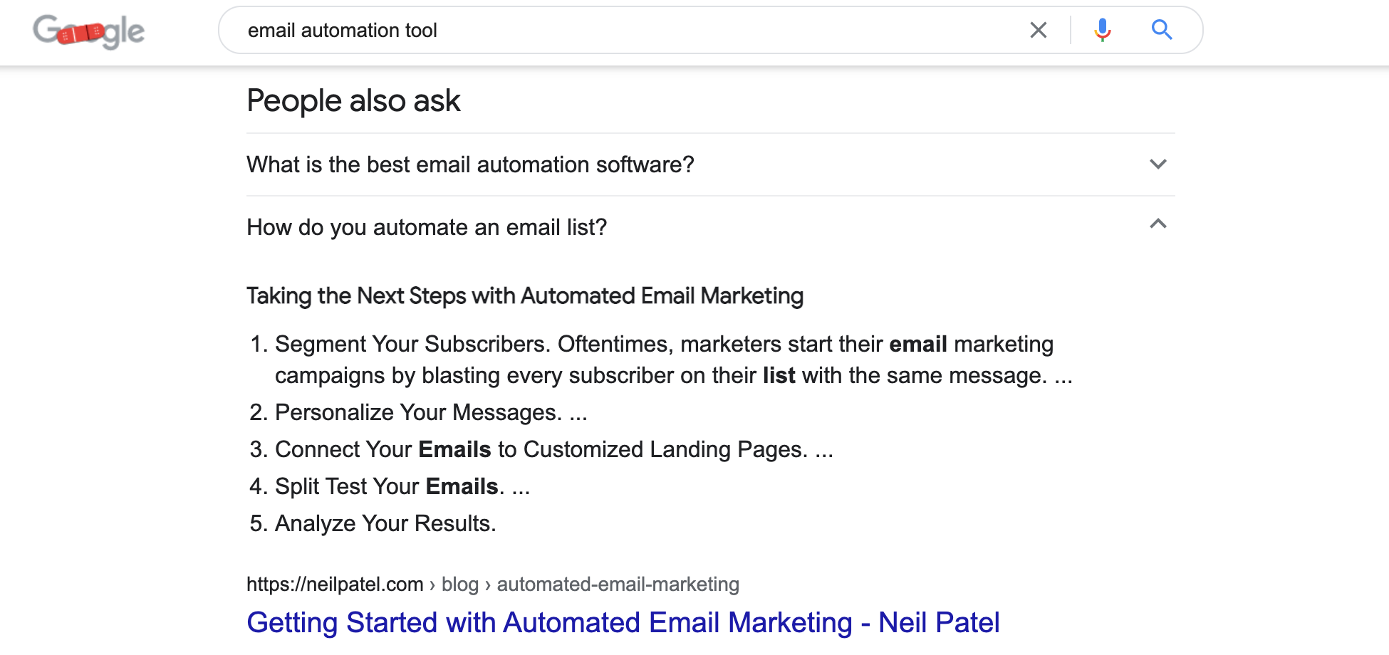 E-posta otomasyon aracı Google arama