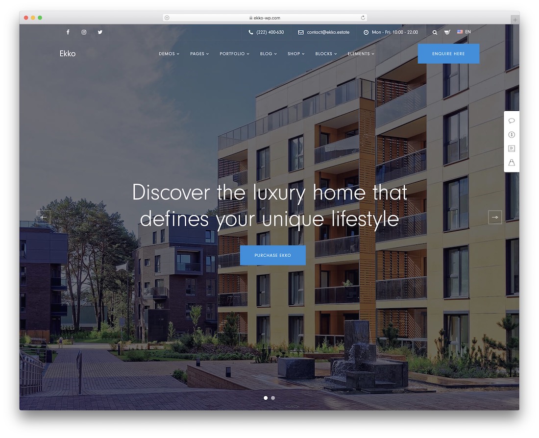ekko 단일 속성 WordPress 테마