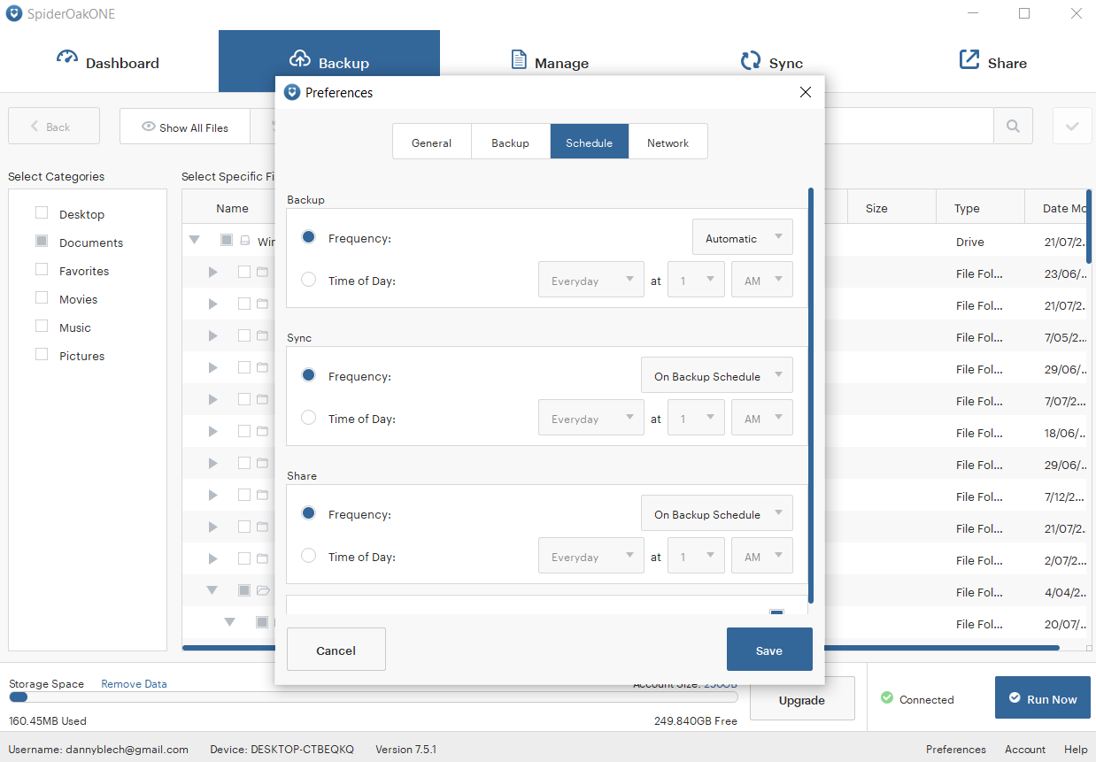 O processo de backup do SpiderOak demonstrado