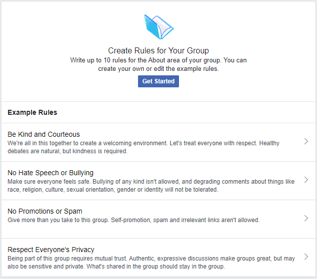 Aturan default Grup Facebook