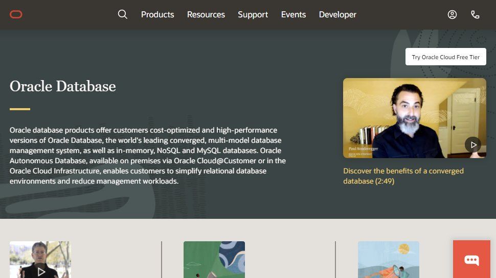 ภาพหน้าจอเว็บไซต์สำหรับ Oracle Database