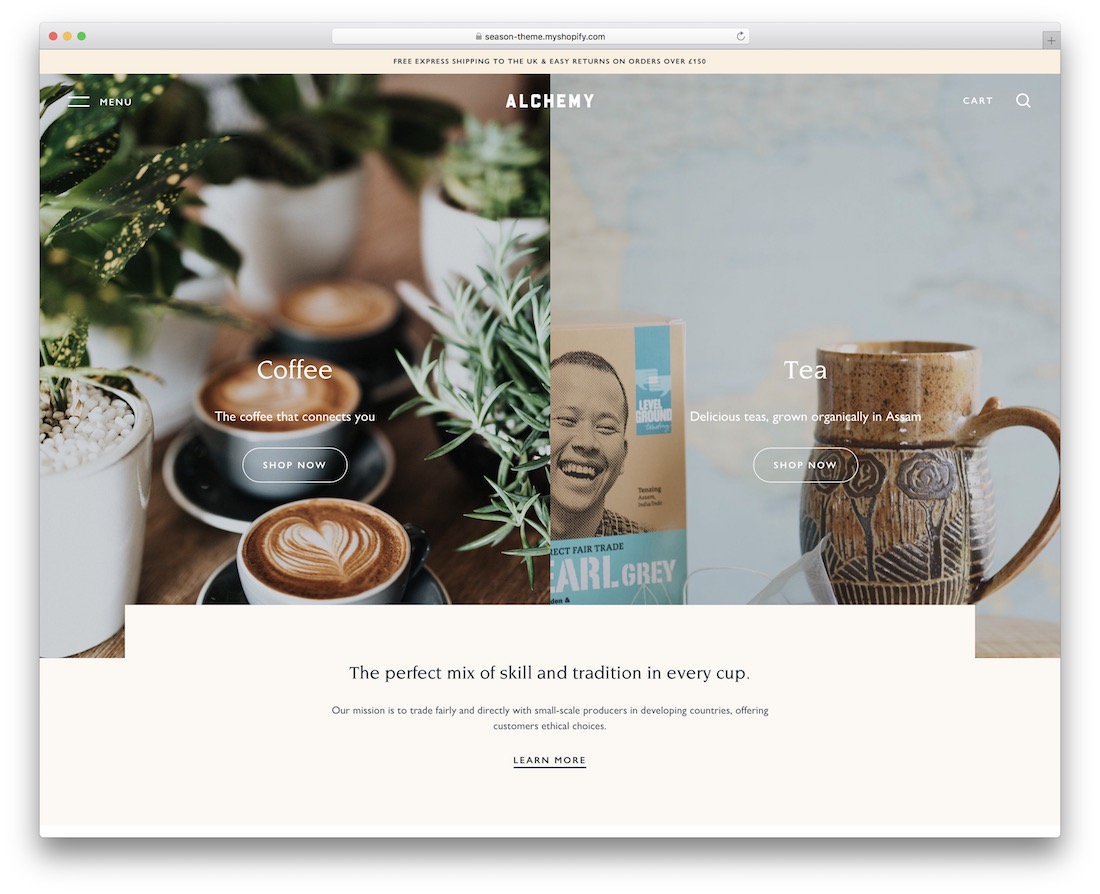 Alchimia Shopify tema ristorante
