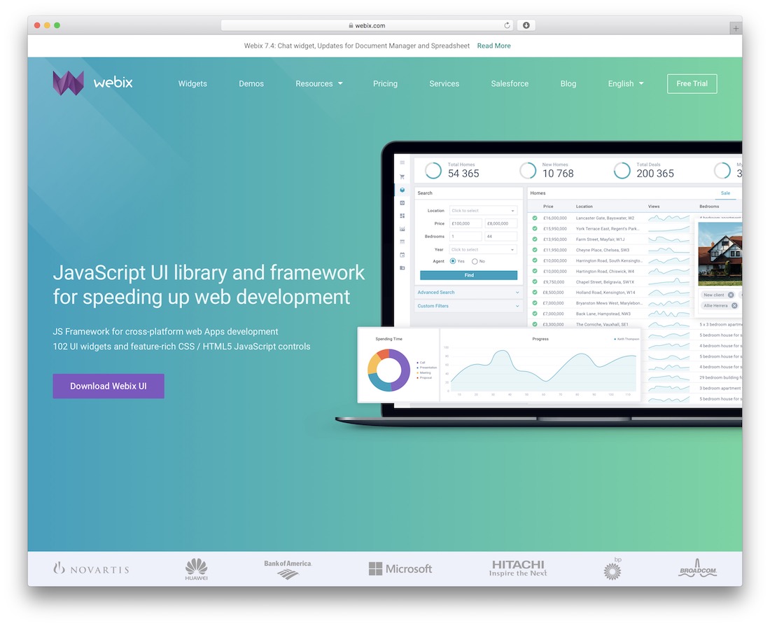 cadru webix javascript