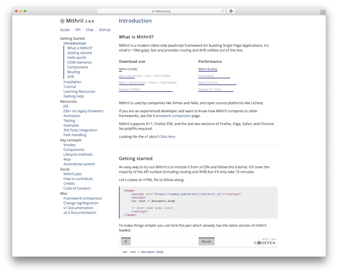 cadru javascript mithril