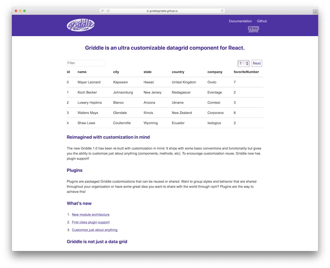 Griddle React Grid-Komponente