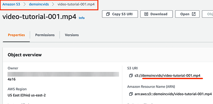 S3ストレージ内のファイルの場所 File location in your S3 storage