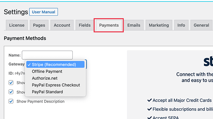 お支払い方法の設定 Setup payments method