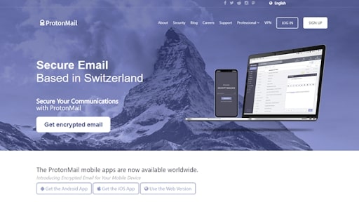 الصفحة الرئيسية لـ ProtonMail