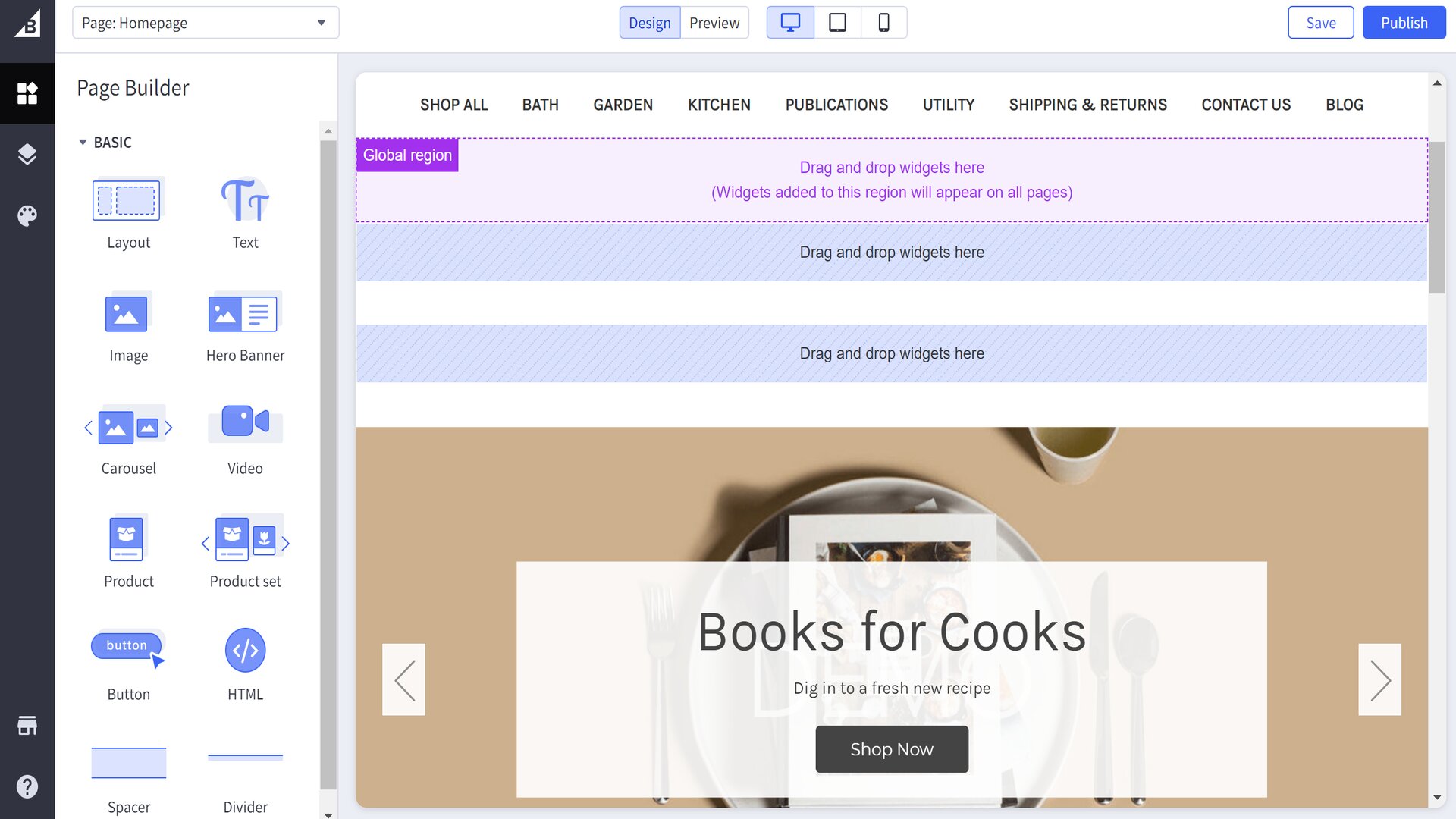 Creatorul de site-uri web drag-and-drop în BigCommerce