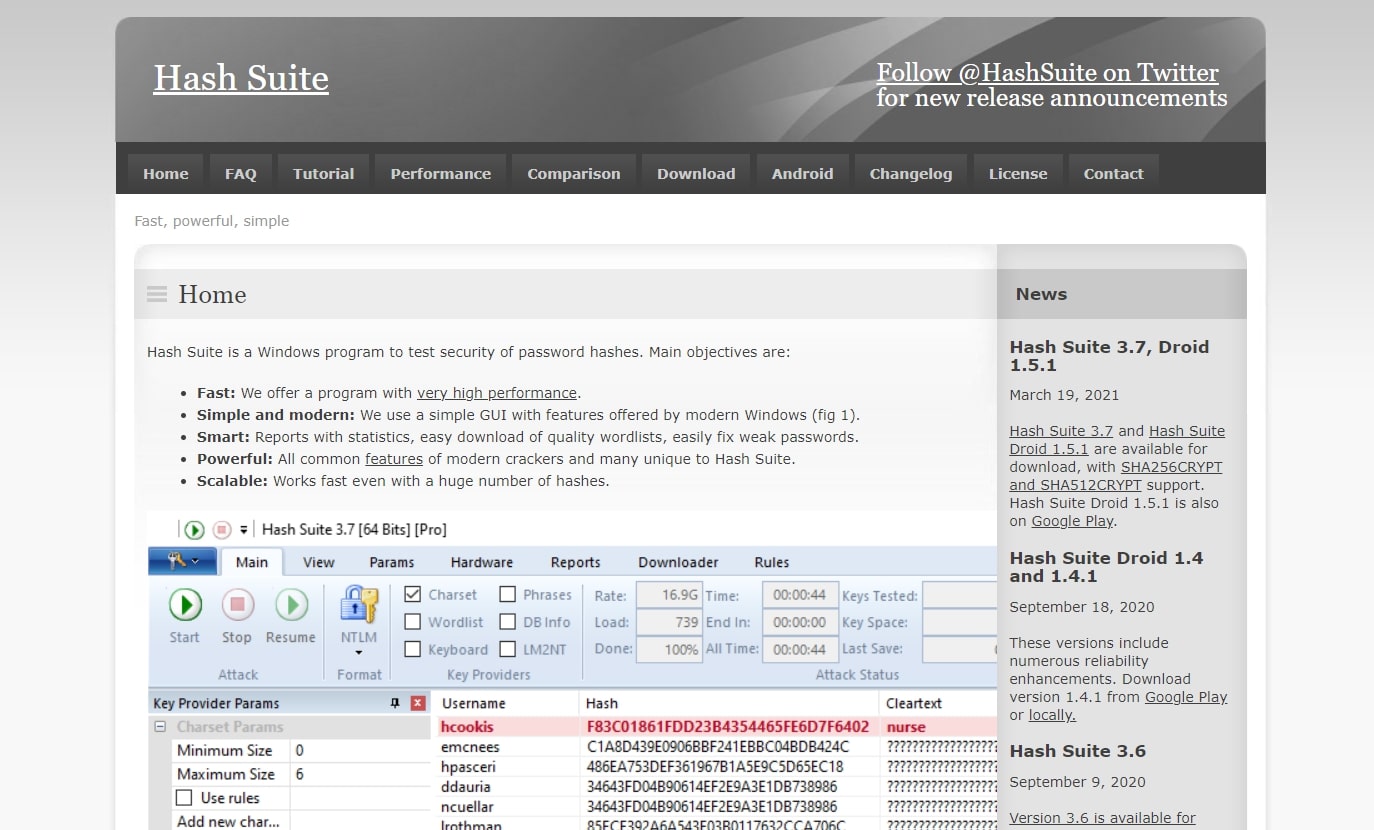 เครื่องมือกู้คืนรหัสผ่าน - หน้าแรกของ Hash Suite