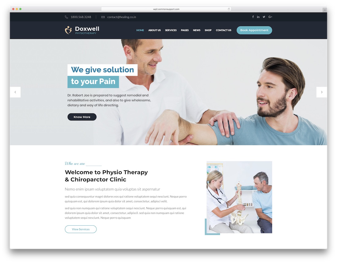 doxwell fizyoterapi chiropractor wordpress teması.