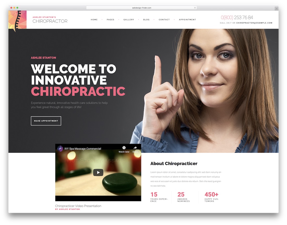 Mobil hazır fizyoterapi chiropractor wordpress teması.