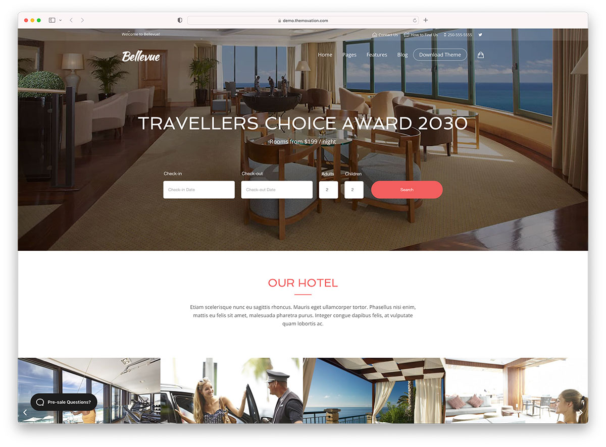 bellevue otel wordpress teması