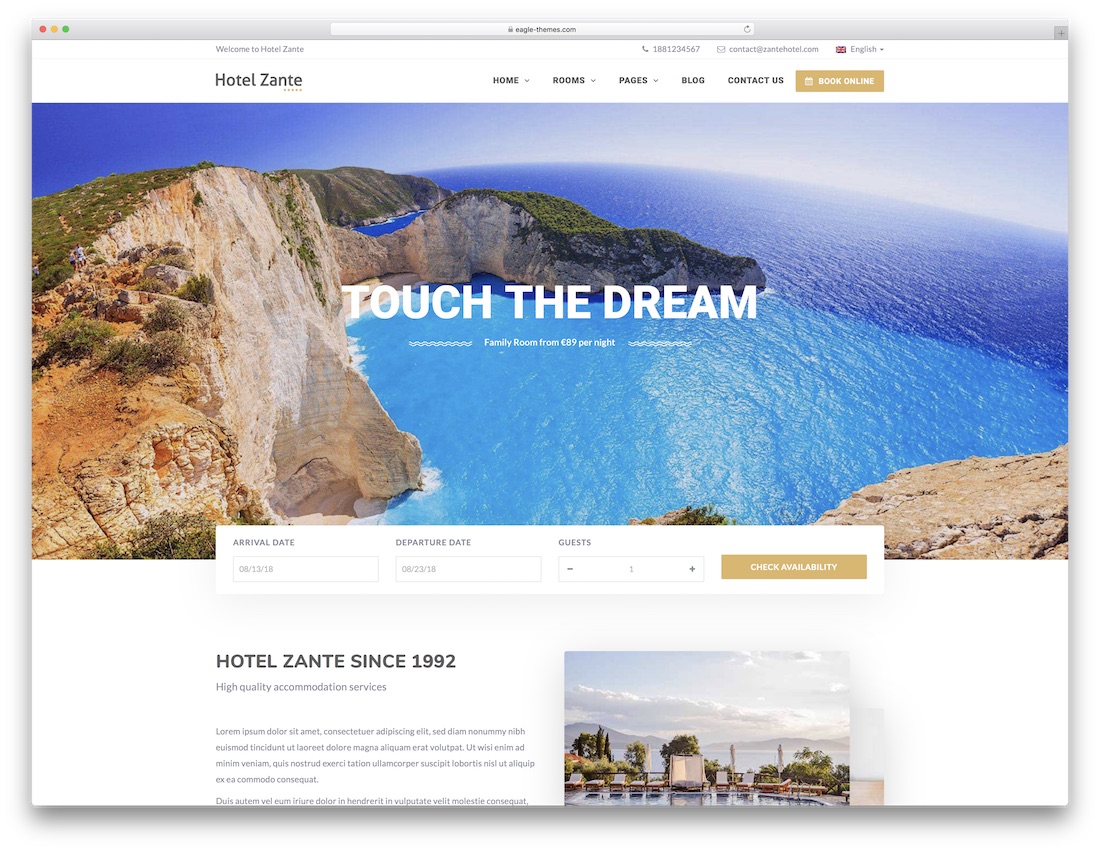 otel zante en iyi otel wordpress teması