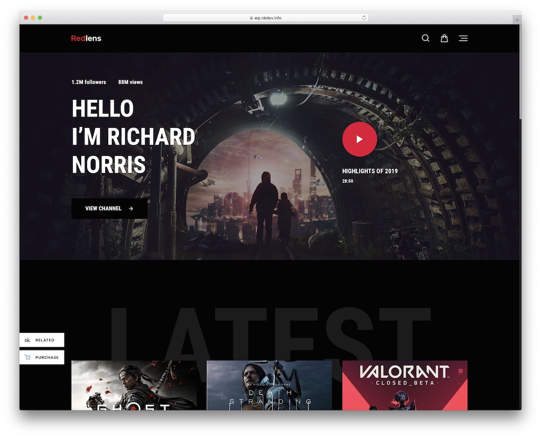 tema de wordpress de streamer de juegos redlens