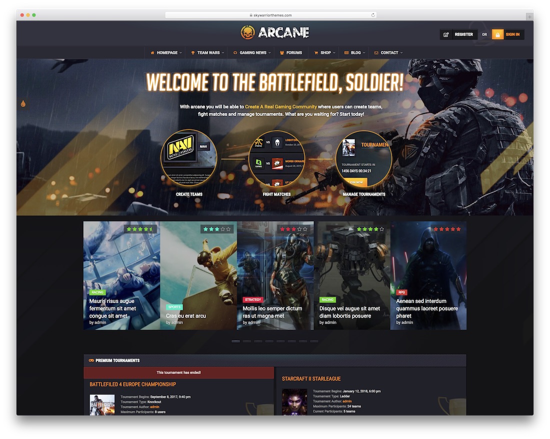 tema de wordpress de juegos arcanos