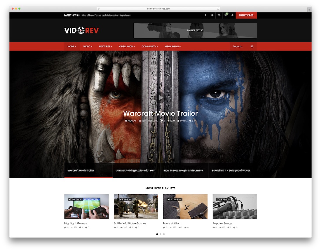 tema de vídeo wordpress videorev