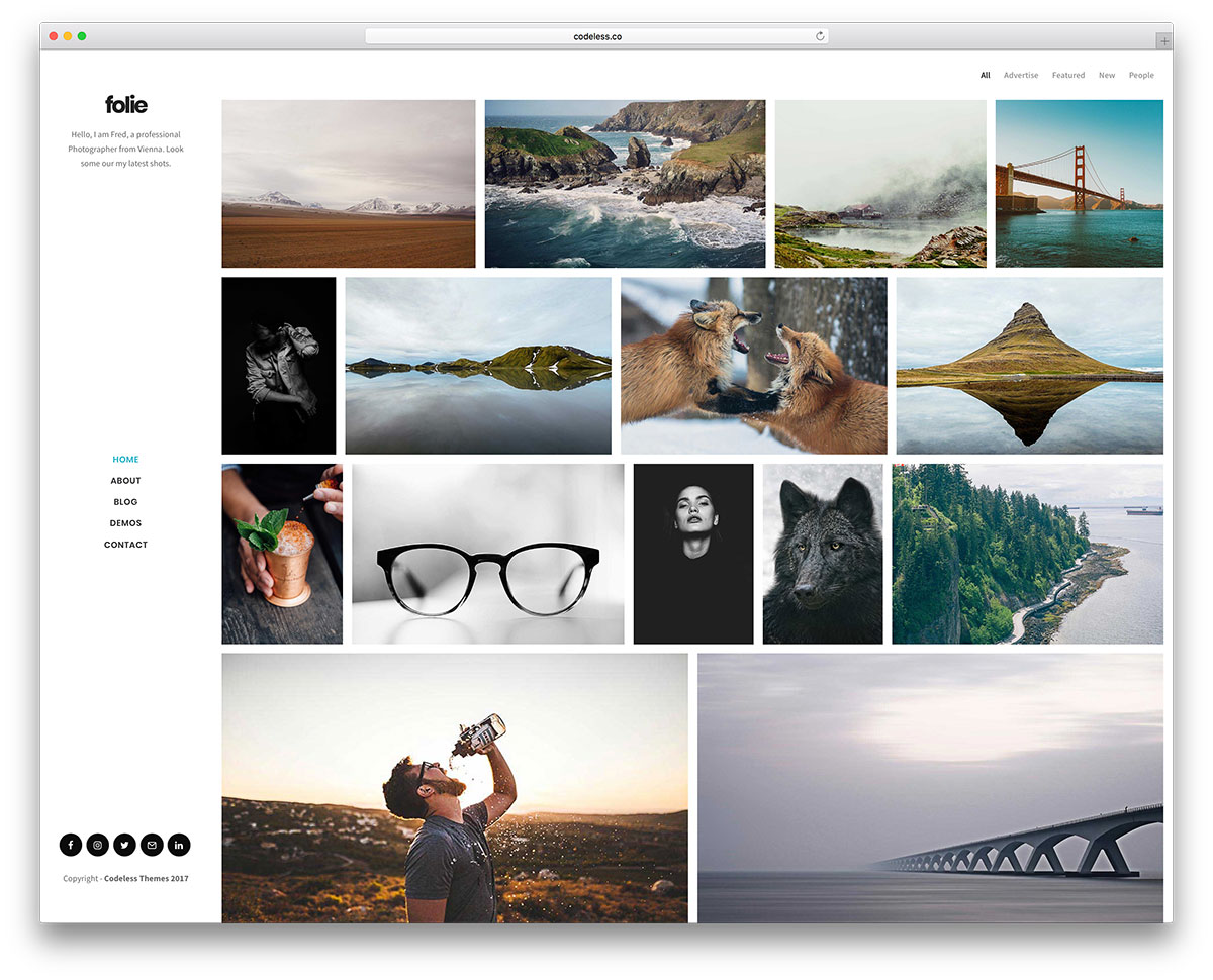 Tema WordPress per la fotografia del menu verticale