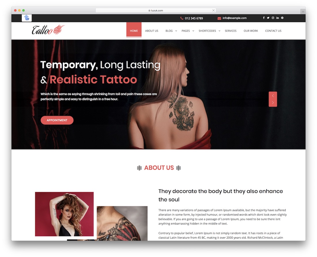 expert en tatouage thème wordpress bootstrap gratuit