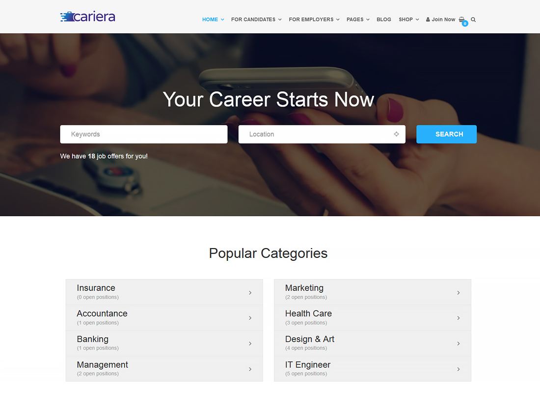 Cariera - WordPress-Thema für Jobbörsen