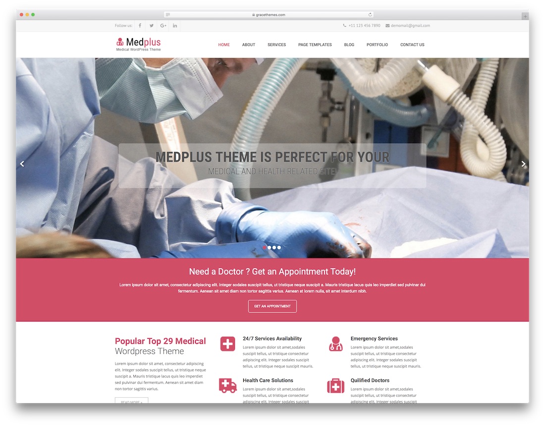 med plus ücretsiz tıbbi wordpress teması.