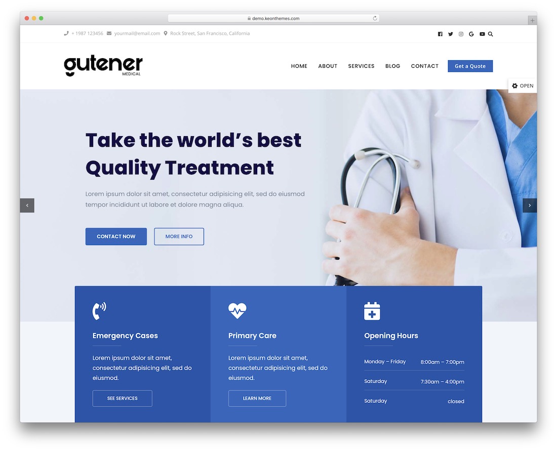gutener tıbbi ücretsiz wordpress teması.
