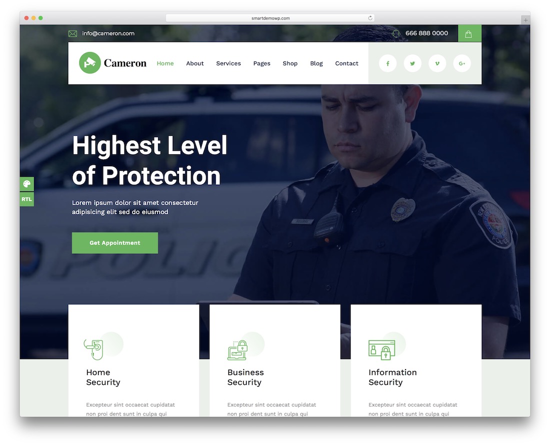 Cameron güvenlik hizmeti wordpress teması.