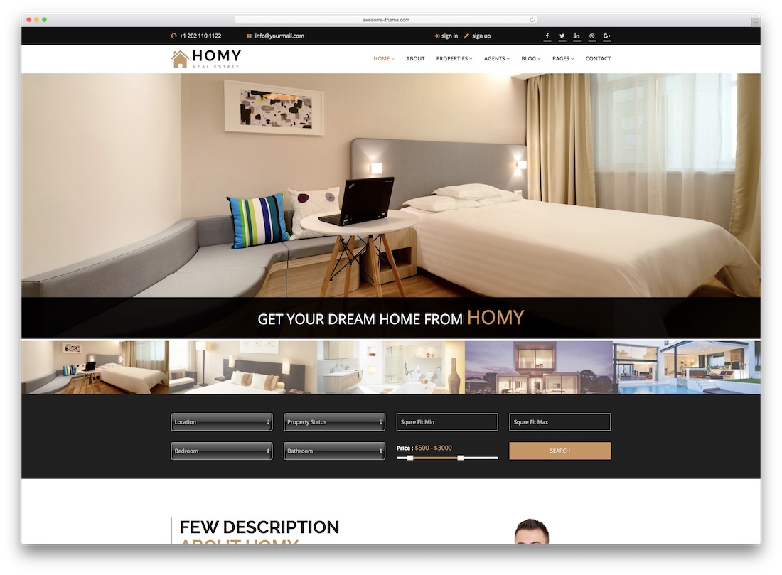 modelo de site imobiliário homy