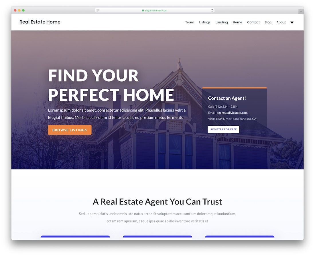 modelo de site imobiliário divi
