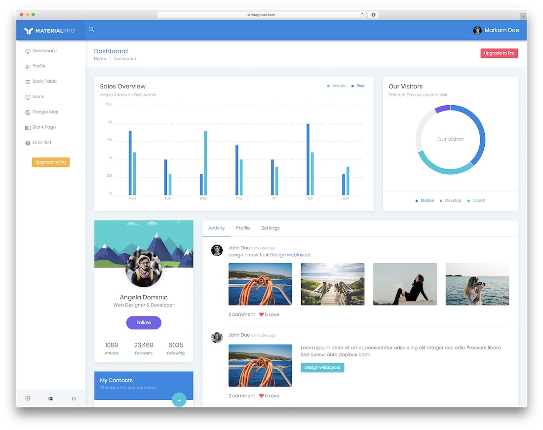 materialpro lite 免费仪表板模板