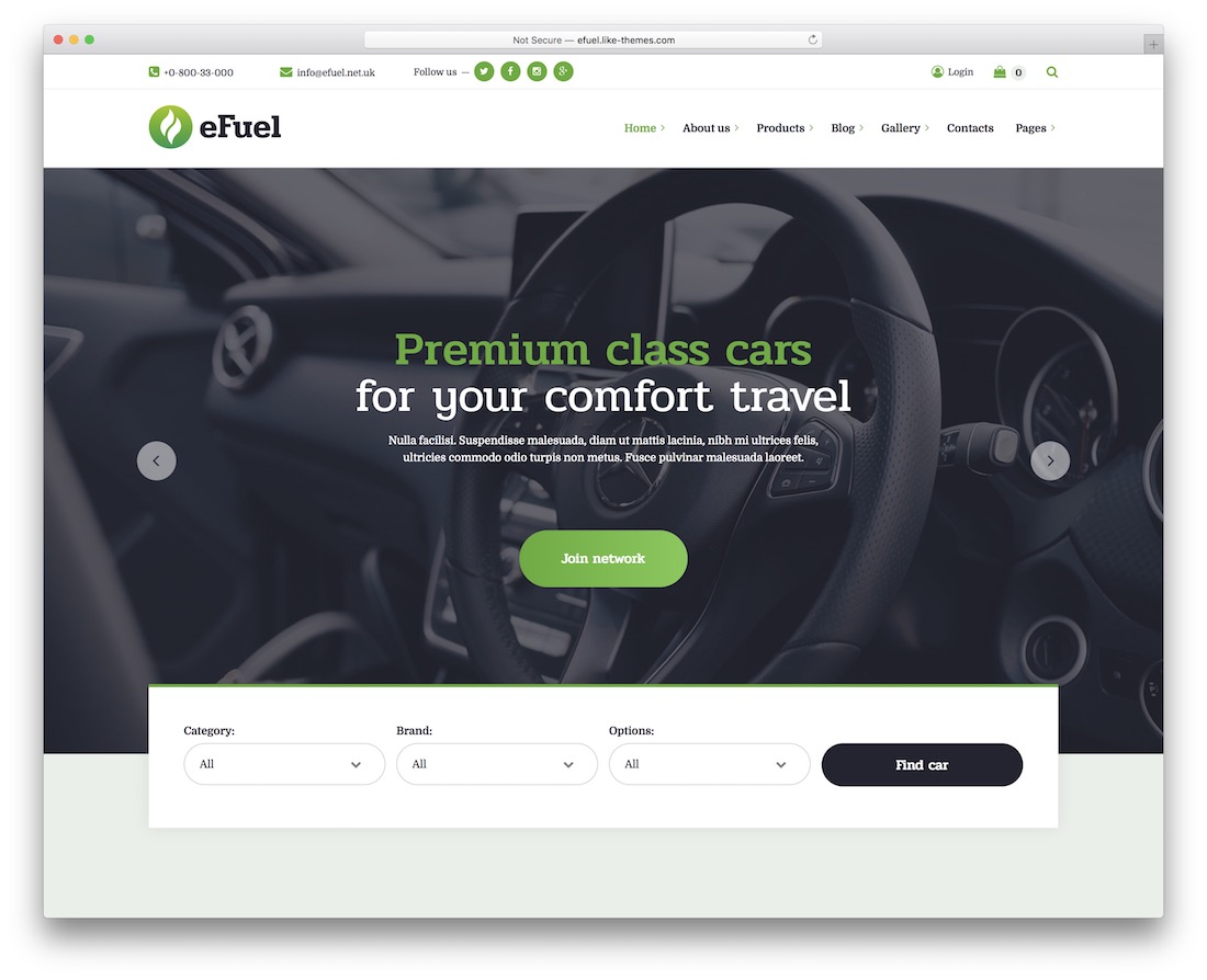 efuel táxi serviço de aluguel de carros tema wordpress