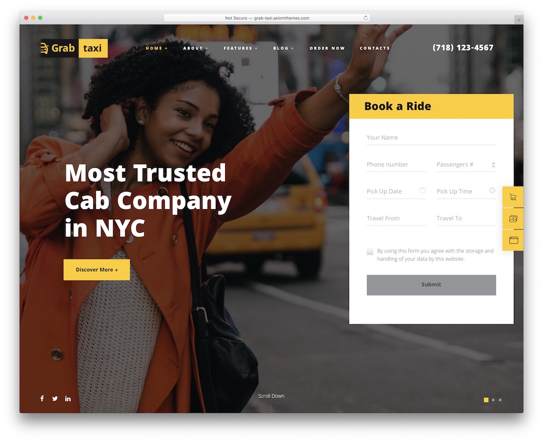 pegue o tema do wordpress do serviço de aluguel de carros de táxi