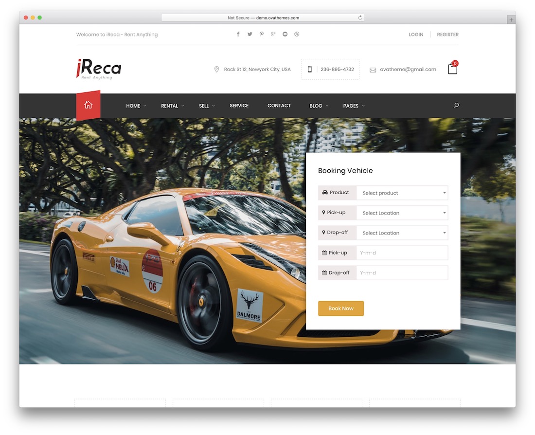 ireca táxi serviço de aluguel de carros tema wordpress