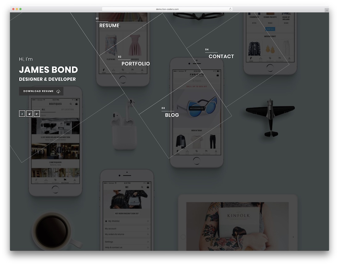 modelo de site de currículo alpha vcard