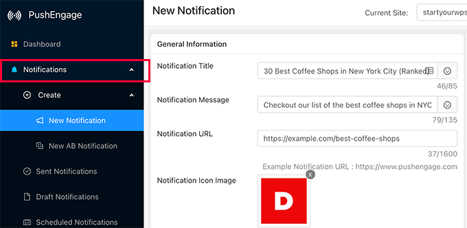 Composez votre notification web push