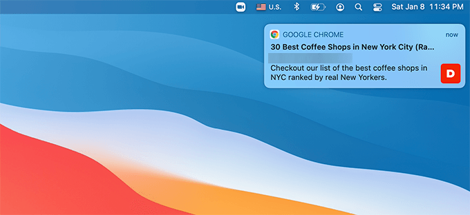 Aperçu des notifications push Web sous MacOS