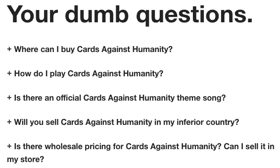 カード・アゲンスト・ヒューマニティのばかげた質問FAQ
