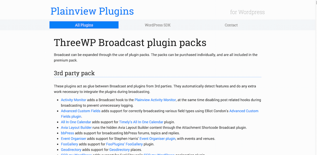 ชุดปลั๊กอิน ThreeWP Broadcast ปลั๊กอิน Plainview Plugins