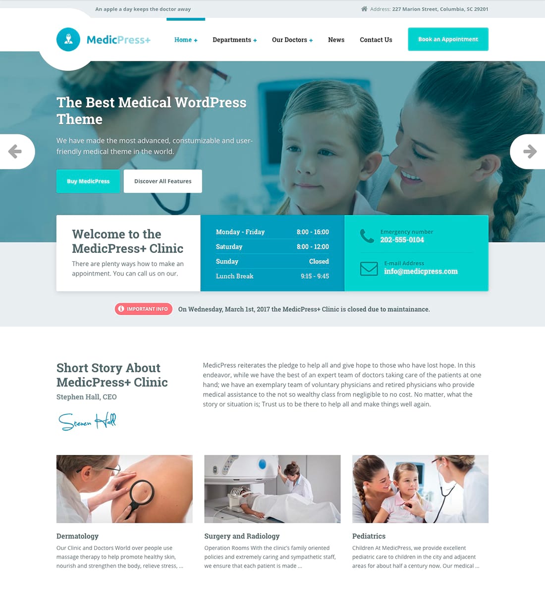 MedicPress - Tema WordPress medicală pentru clinici și medici privați este una dintre cele mai bune teme medicale WordPress
