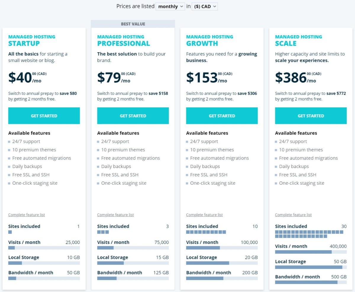 加拿大 WordPress 託管的 WP Engine 定價