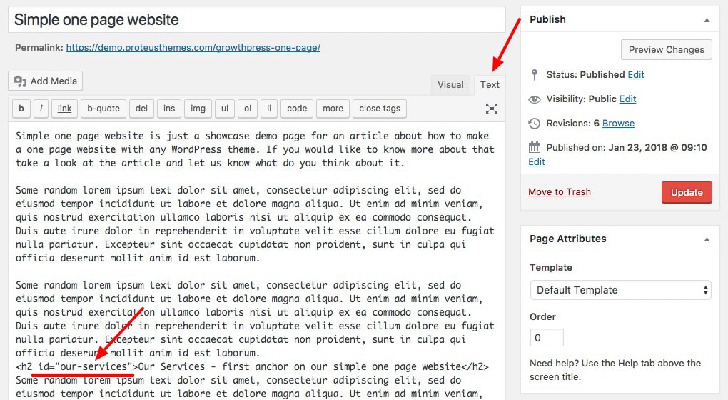 Ancoră pentru site-ul WordPress cu o singură pagină