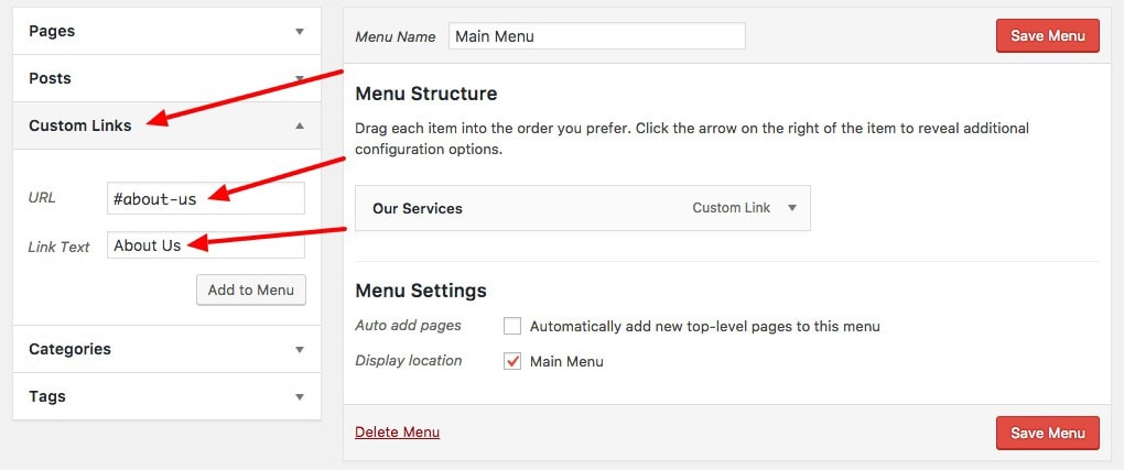 Linkuri de ancorare pentru site-ul WordPress cu o singură pagină