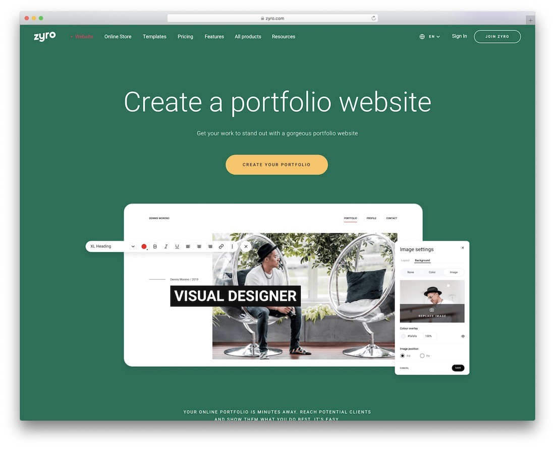 creador de sitios web zyro para carteras