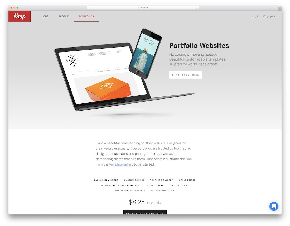 krop mejor creador de sitios web para artistas
