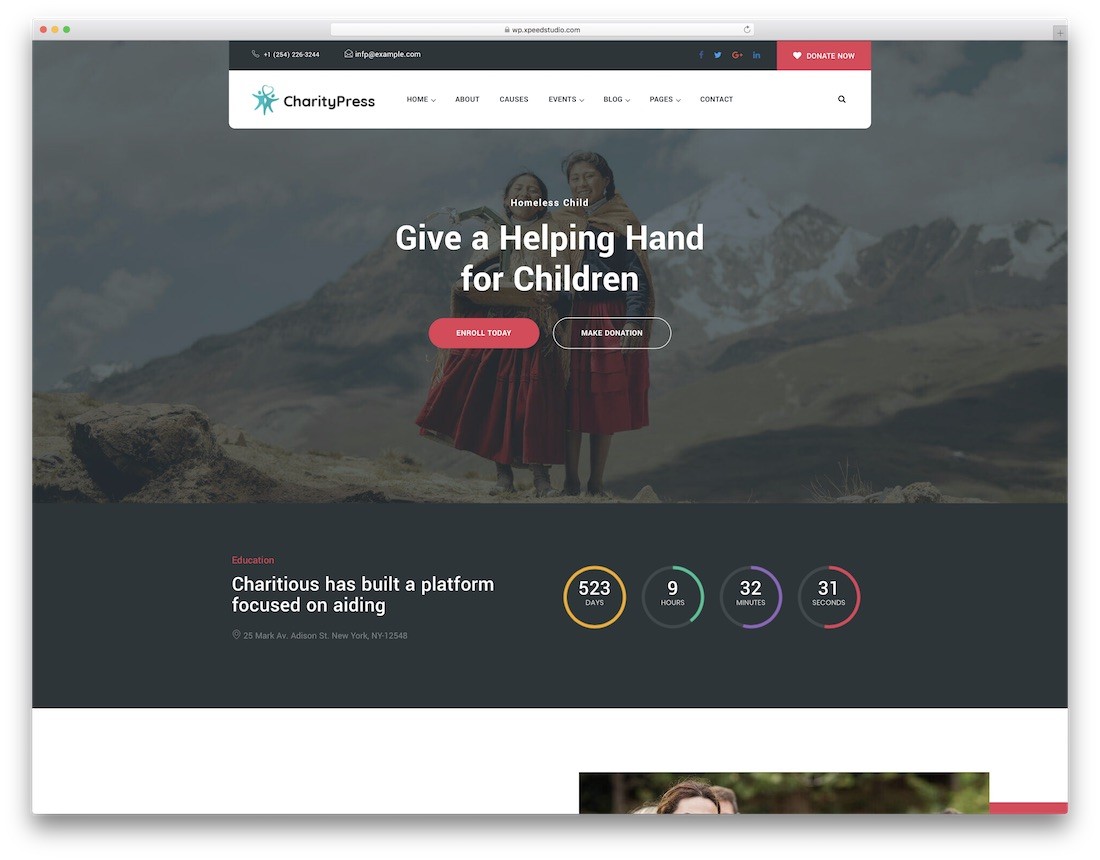 tema wordpress de strângere de fonduri caritabilă