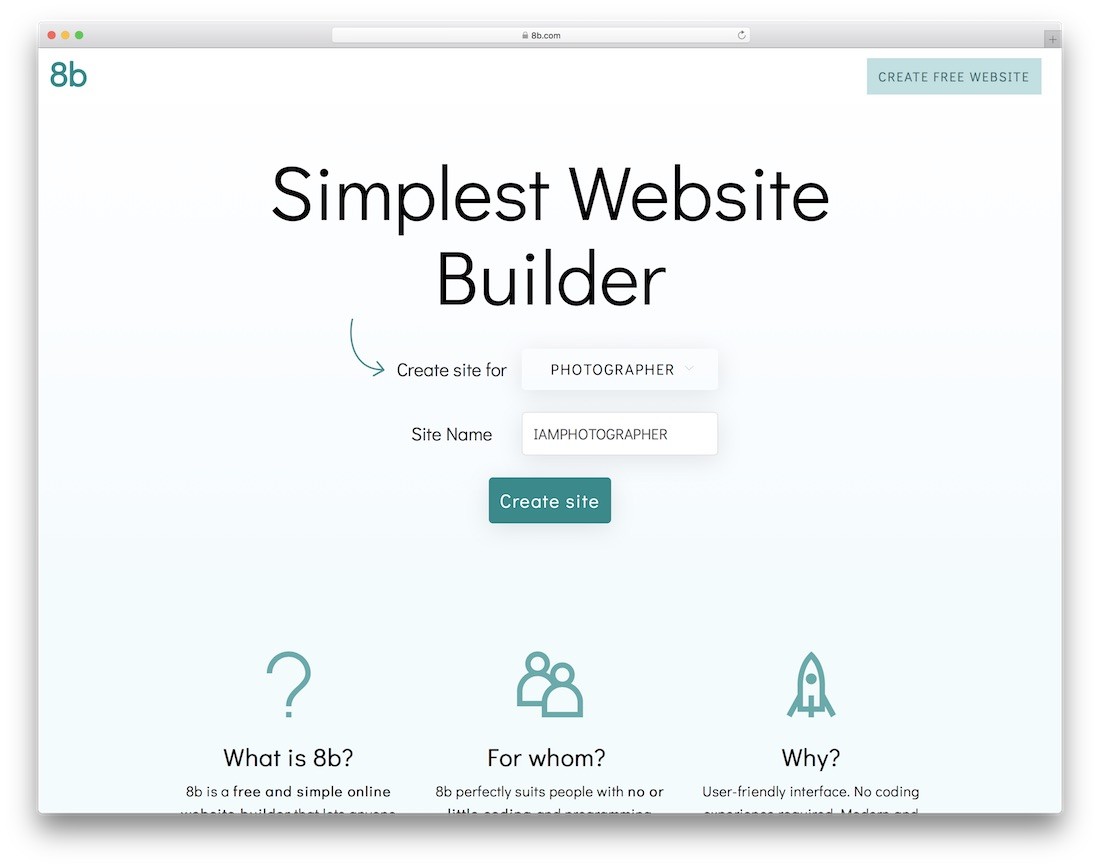 8b site builder pentru fotografi