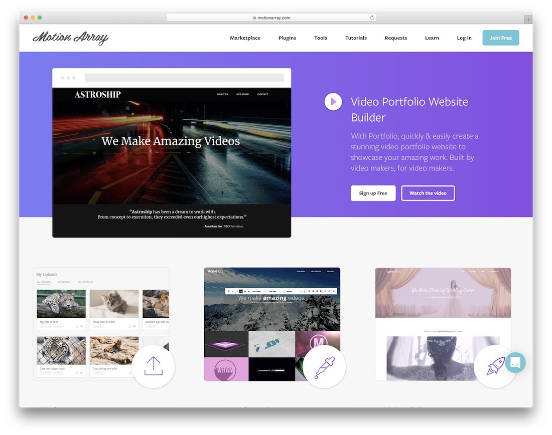 Creator de site-uri web motion Array pentru fotografi