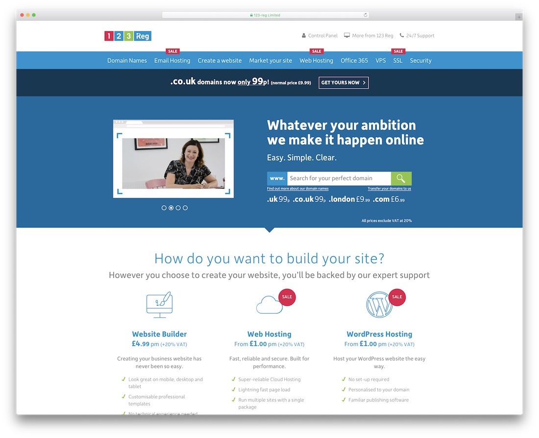 123 reg găzduire web pentru site-ul web personal