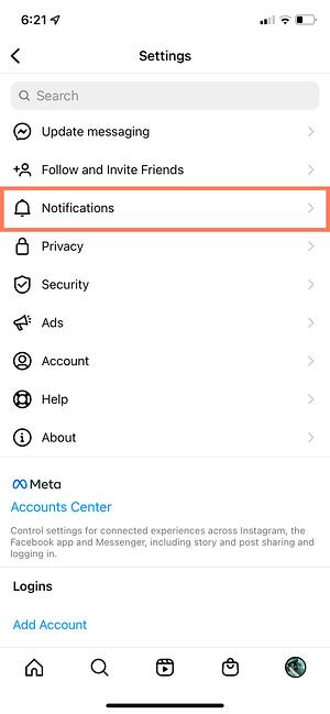 如何更改 Instagram 通知設置：輸入通知設置