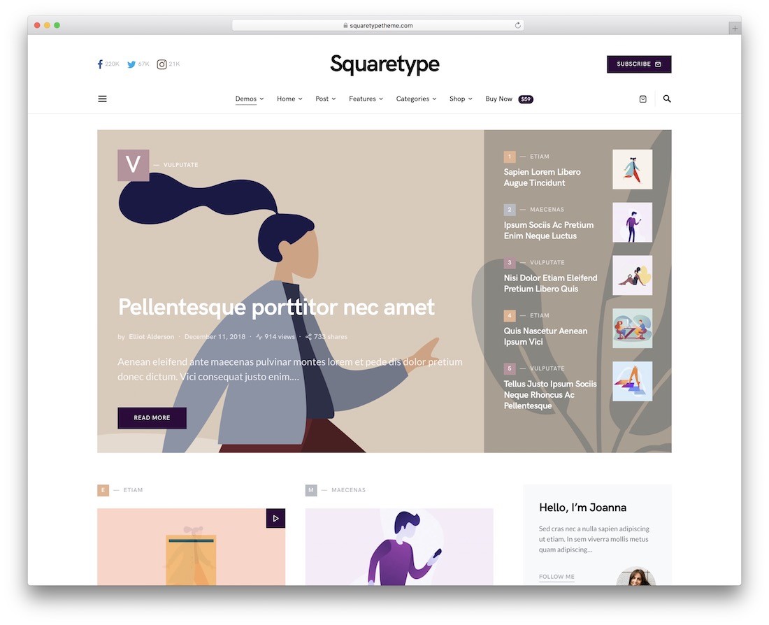 temă de blog corporativ de tip squaretype